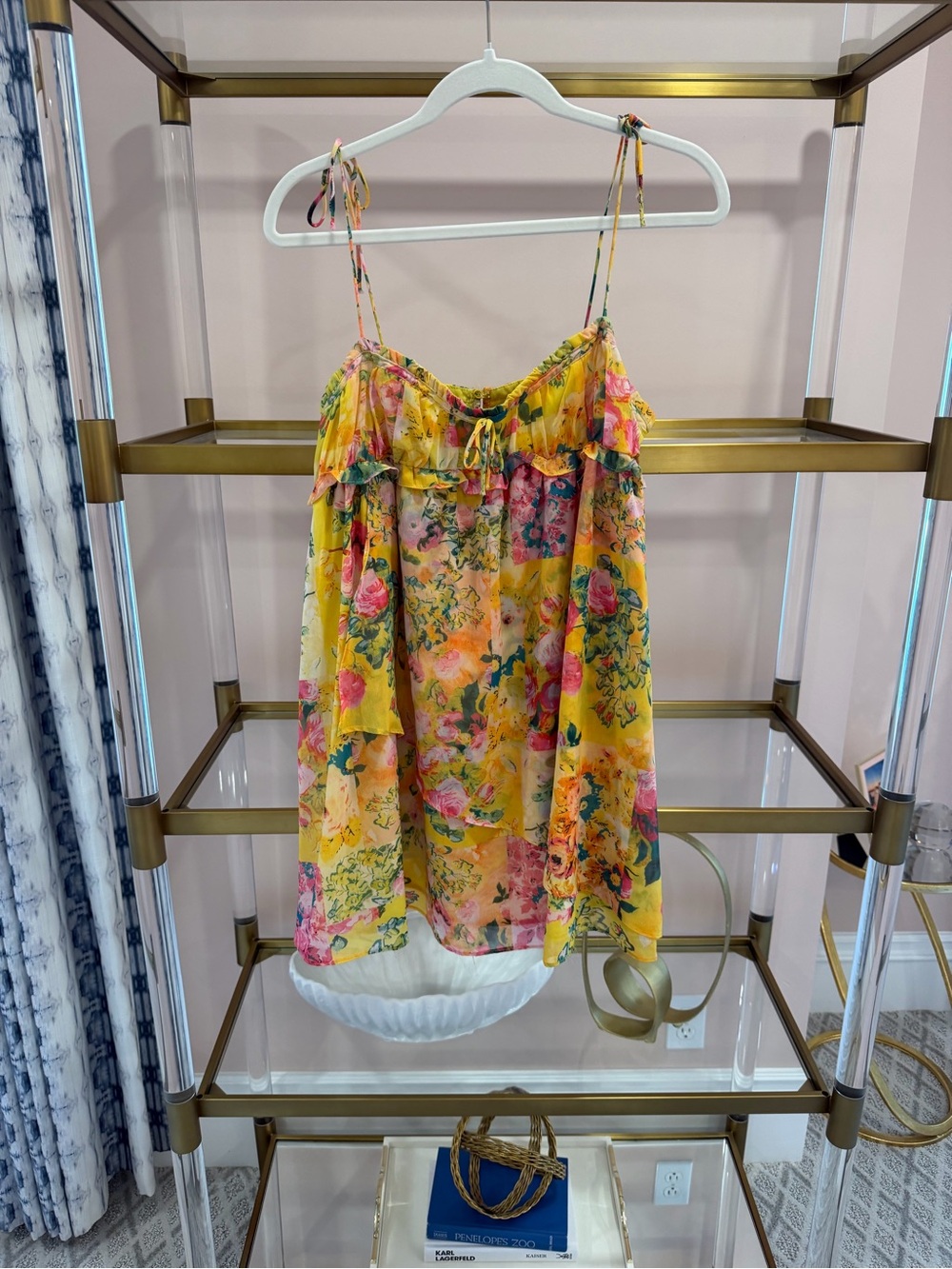 Floral Yellow Ruffle Spaghetti-Strap Top
